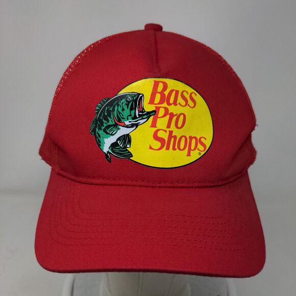 Bass Pro Shops Snapback Trucker Hat Red OSFM Adjustable Mesh Back Gone Fishing - Picture 2 of 9